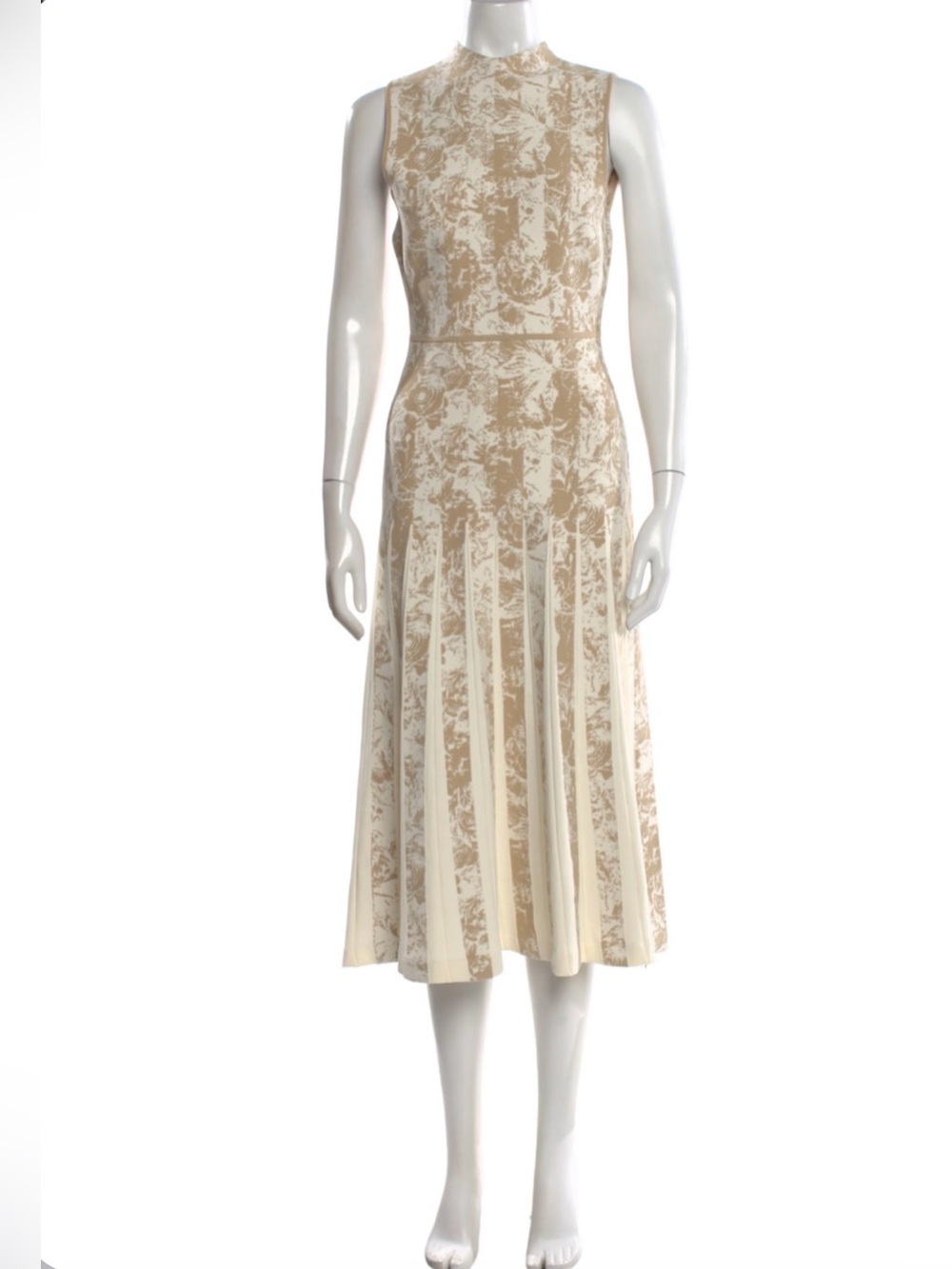 New Lela Rose Cream Beige Floral Pleated Maxi Dress Size Medium